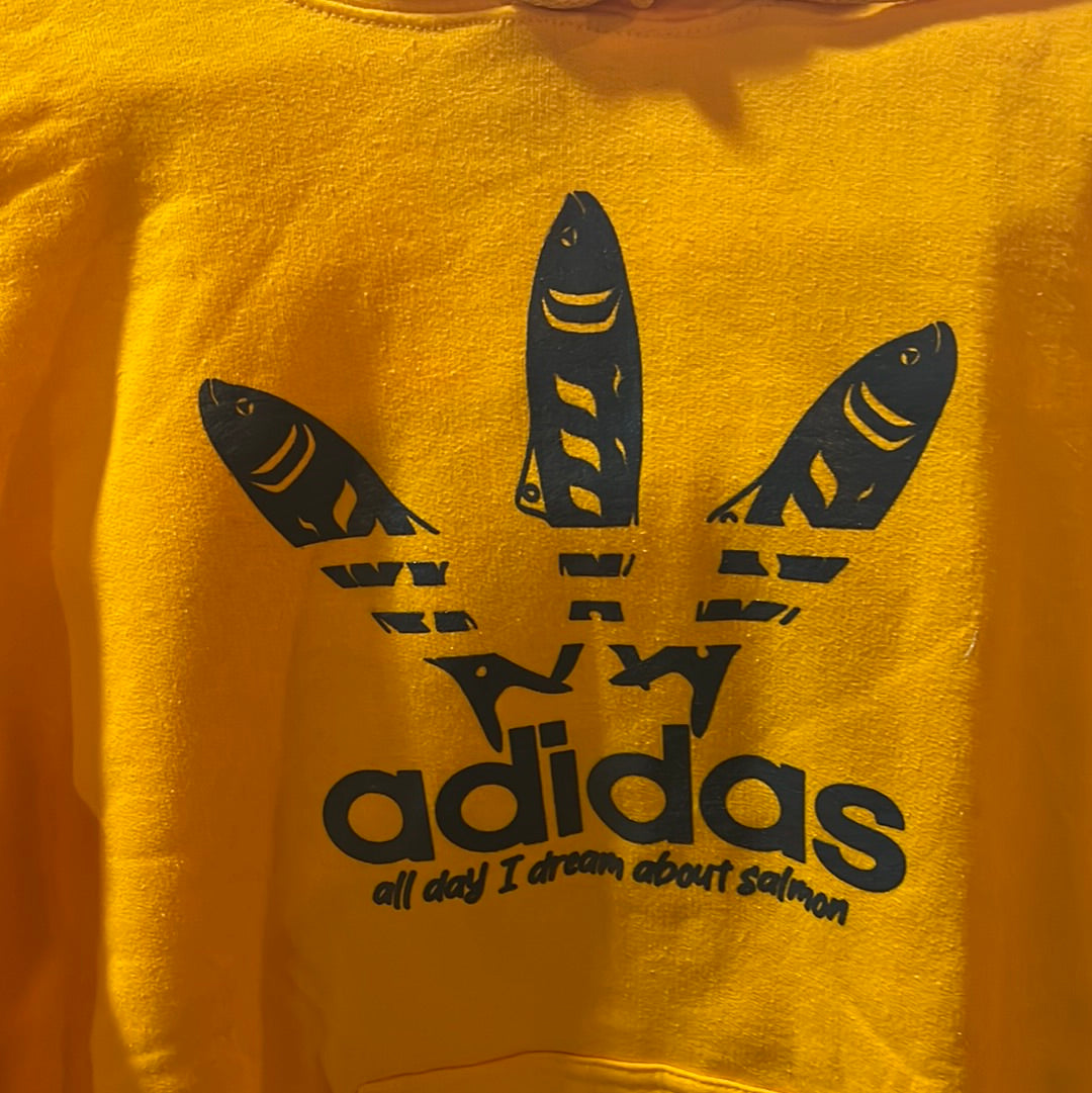 Raven Prints ADIDAS all day i dream about salmon yellow hoodie - Premium  from Raven Prints - Just $40! Shop now at Northwest Coast Native Apparel/John P Wilson Haisla