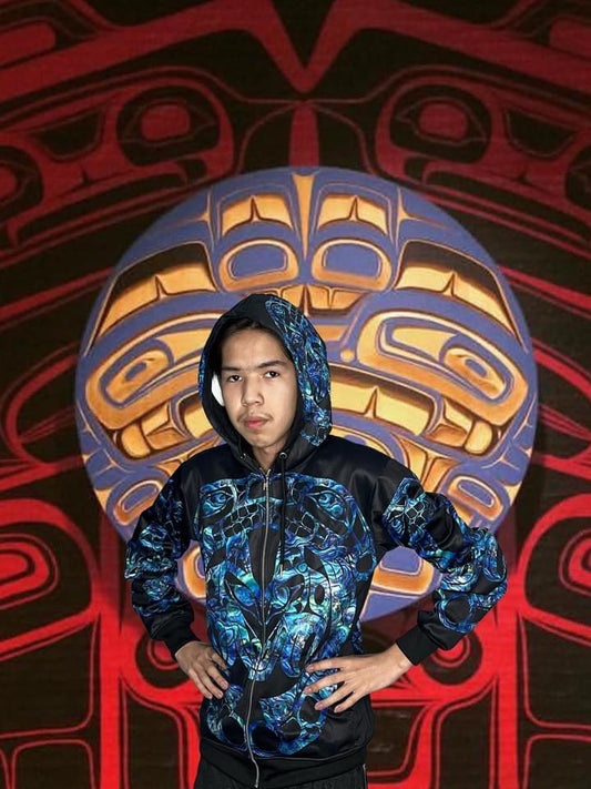 Abalone Wolf Hoodie All over Print - Premium Hoodie Unisex from Northwest Coast Native Apparel/John P Wilson Haisla - Just $100! Shop now at Northwest Coast Native Apparel/John P Wilson Haisla